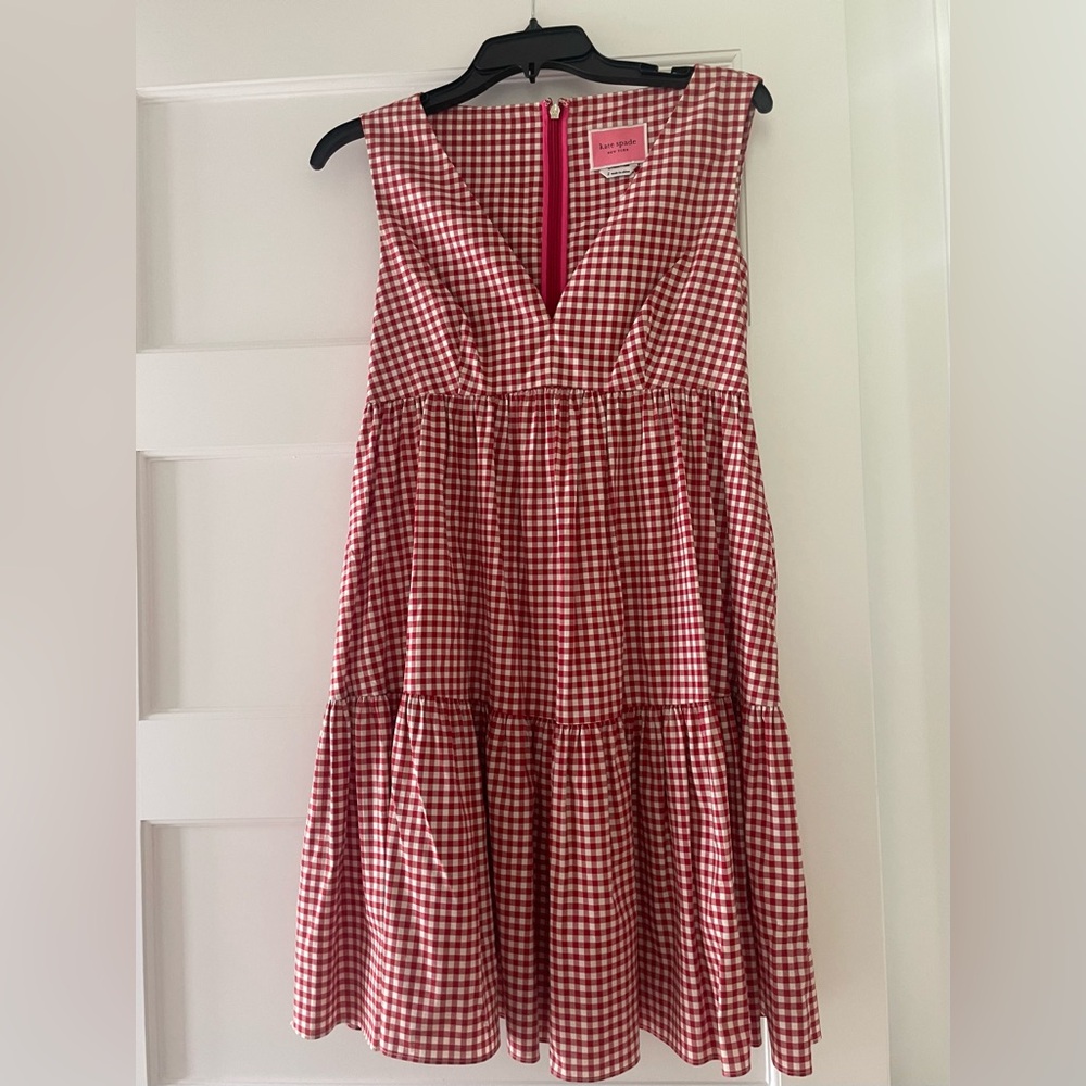 Kate Spade Red and White Gingham Tiered Mini Sundress. Size 2.